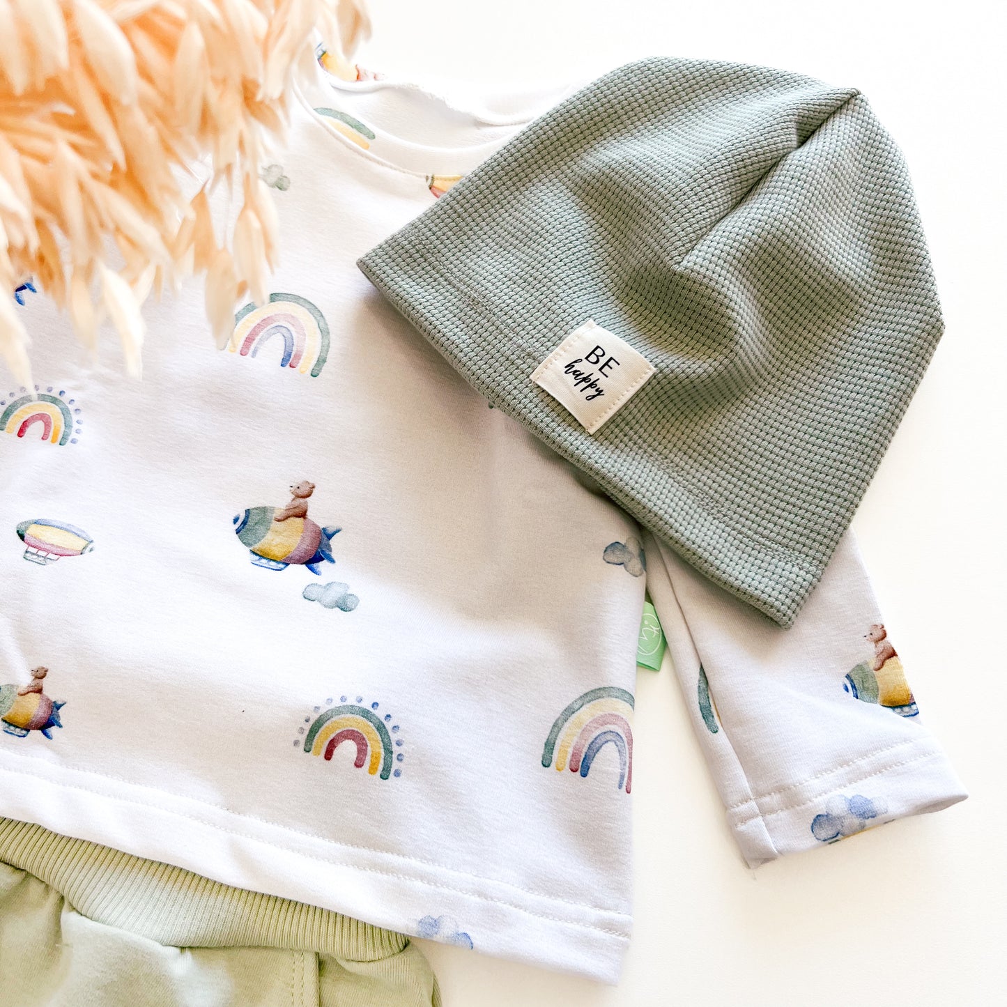 Beanie für Baby und Kind, Be Happy in Mint
