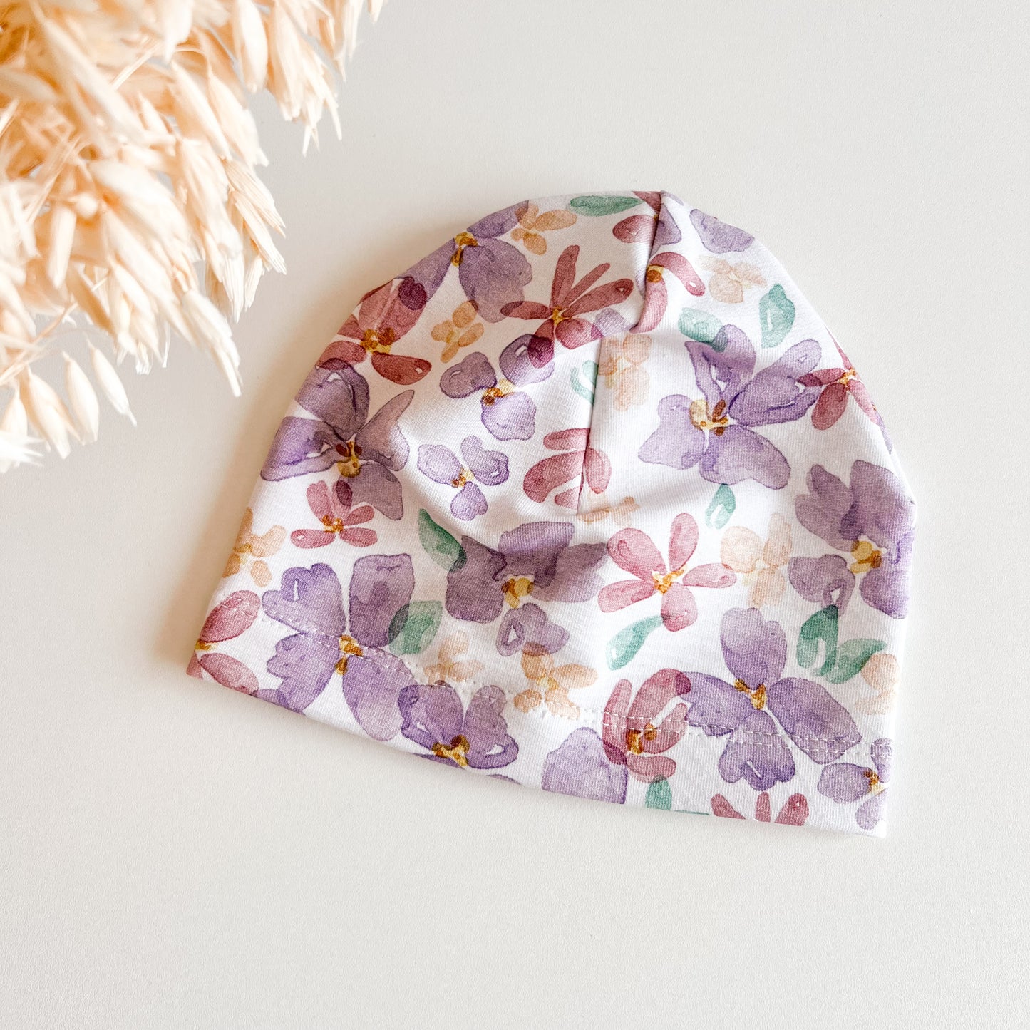 Beanie für Baby und Kind, Aqua Blumen