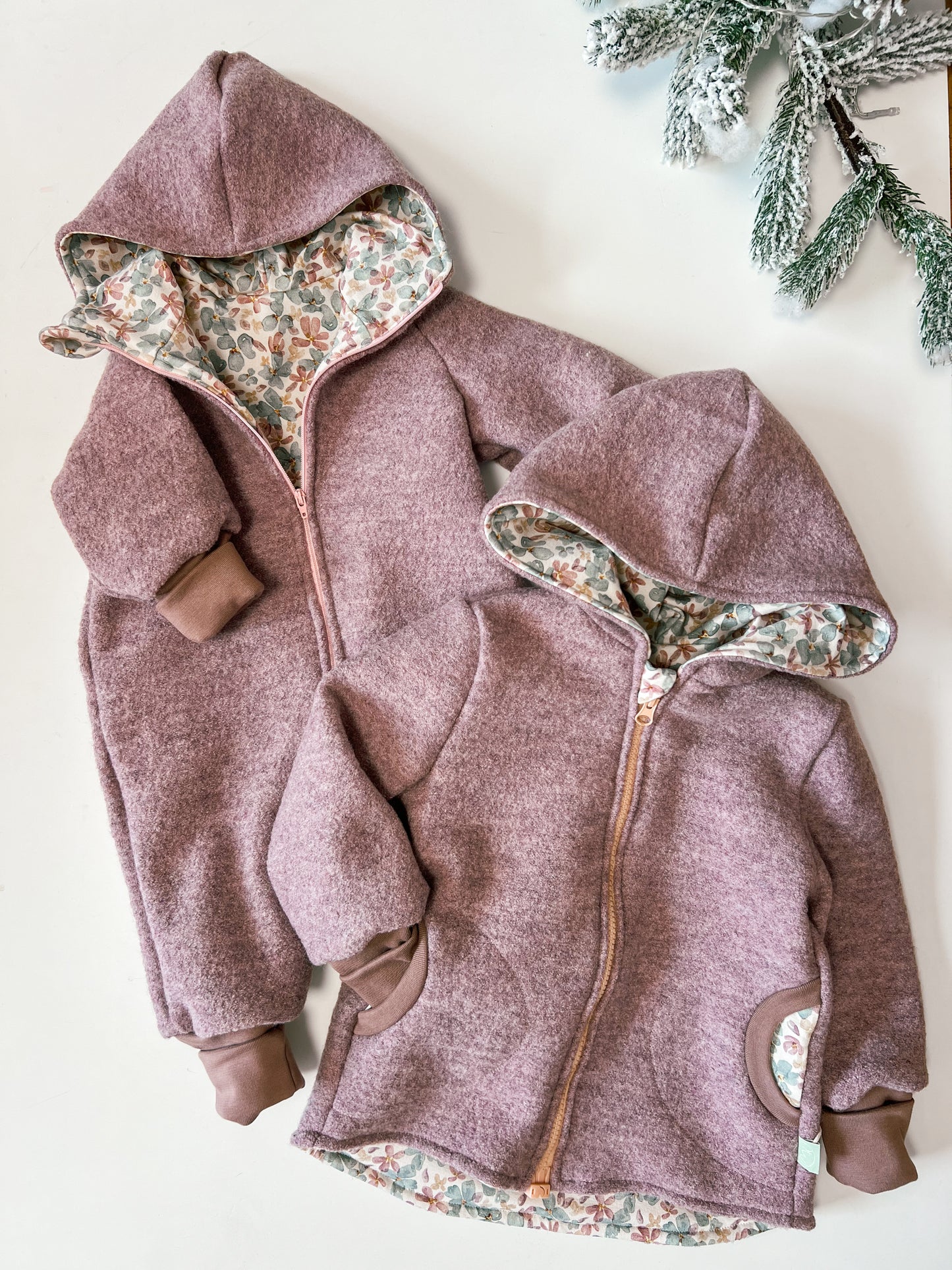 Montessori Walkjacke in Rosa Meliert, magnetischen Reißverschluss