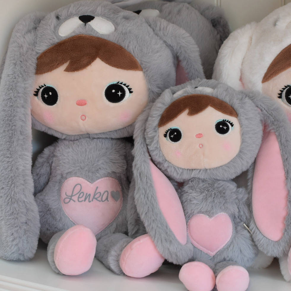 Personalisierter Metoo Teddybär-Hase in Grau, 50 cm