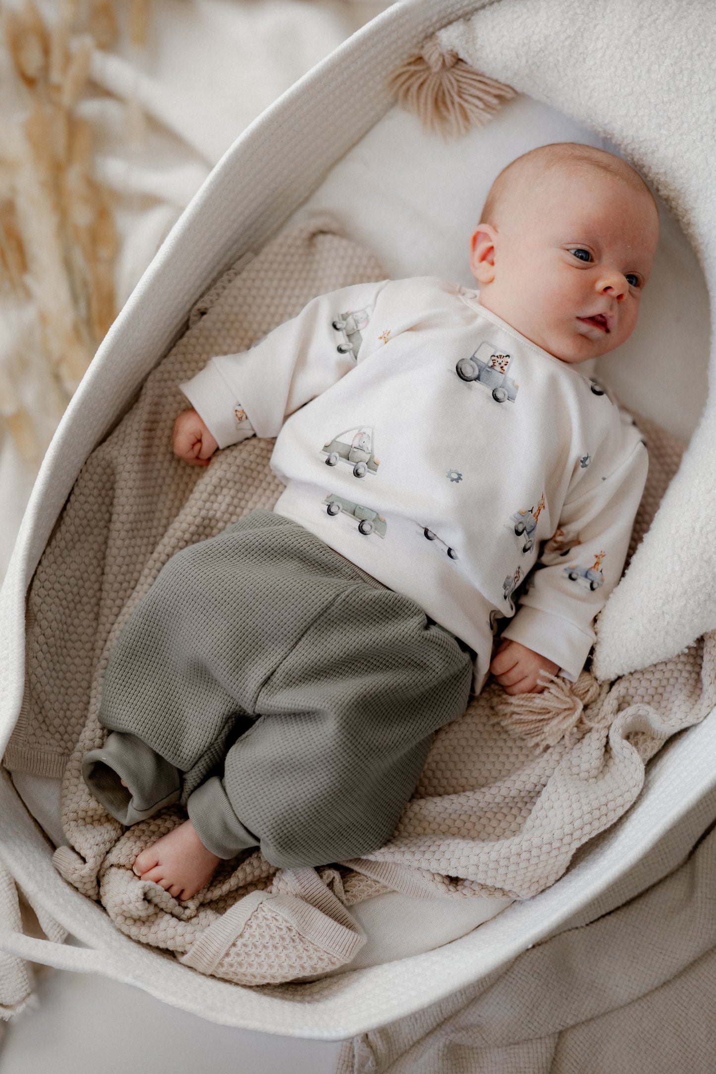Baby Set Autos – Oversize Pulli in Olive und Pumphose