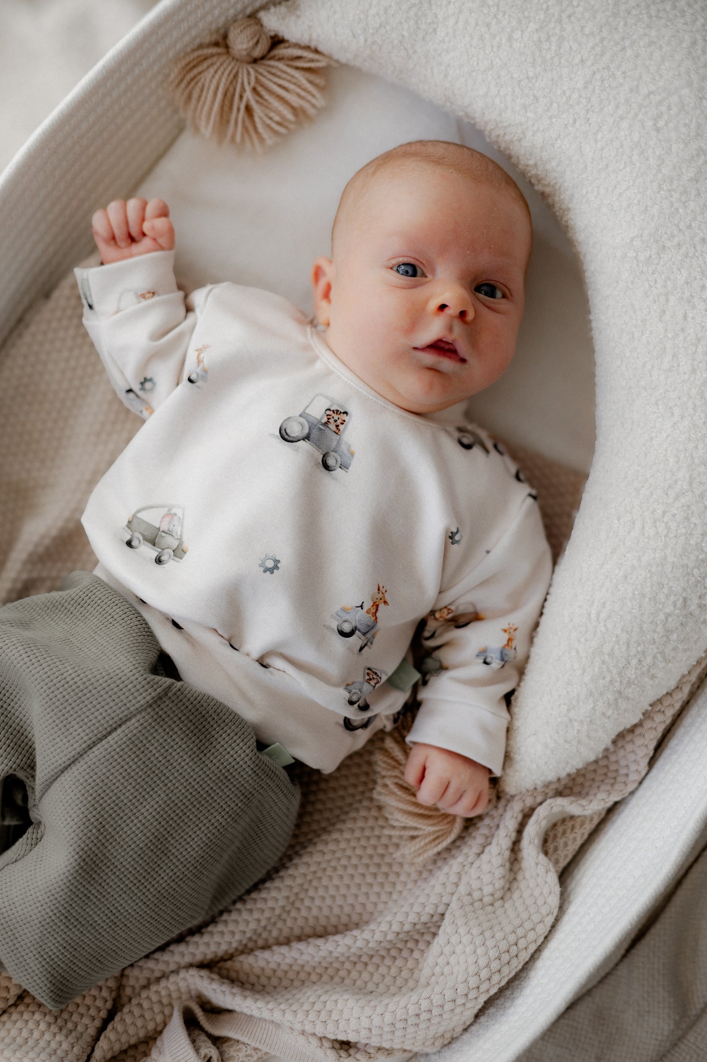 Baby Set Autos – Oversize Pulli in Olive und Pumphose