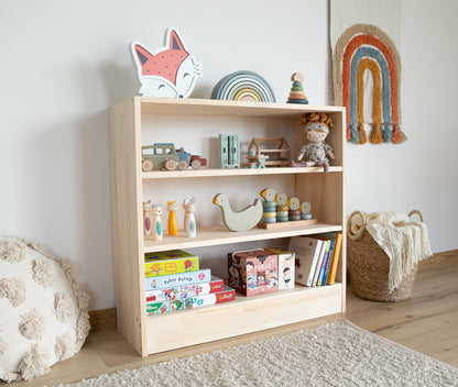 Montessori Spielzeugregal,  spielzeug & bücherschrank