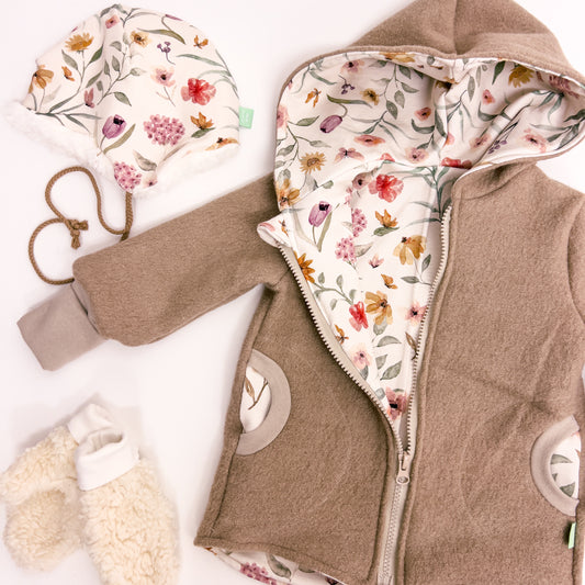 Walkjacke Beige mit Blumen
