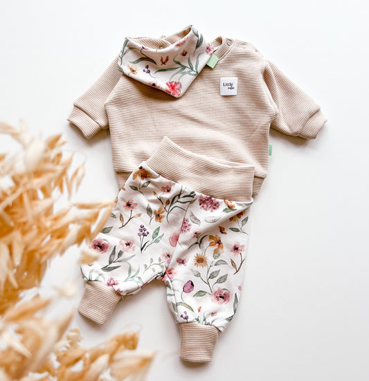 Baby und Kind Set Waffel Beige Naturblumen