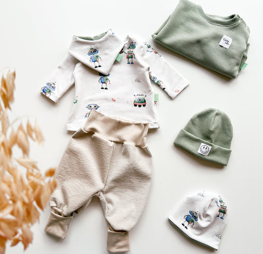 Baby und Kind Set Cord natur Roboter