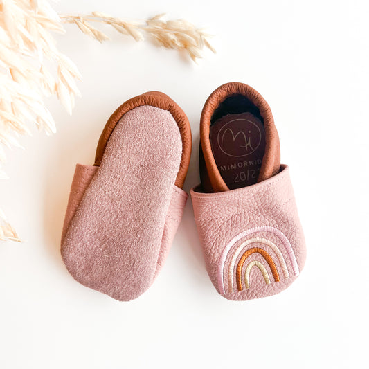 Krabbelschuhe, Lederpuschen mit Zeppelin in rosa