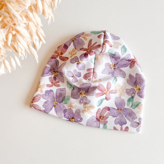 Beanie für Baby und Kind, Aqua Blumen