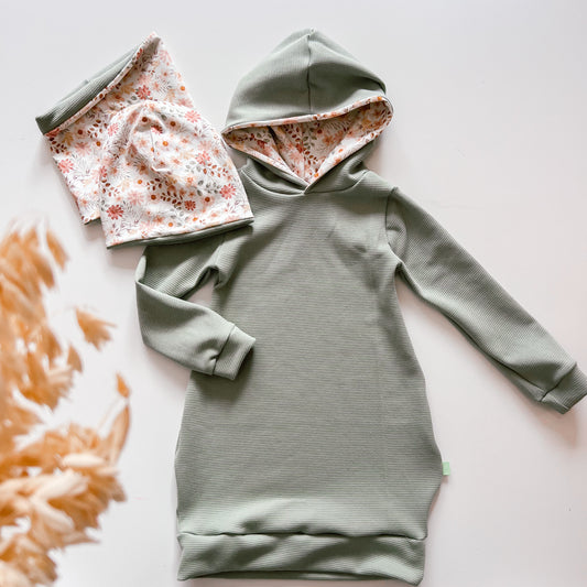 Kleid Mili mit Kapuze für Mädchen,  Mint & Blumen