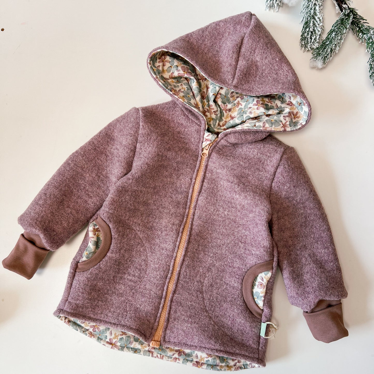 Montessori Walkjacke in Rosa Meliert, magnetischen Reißverschluss