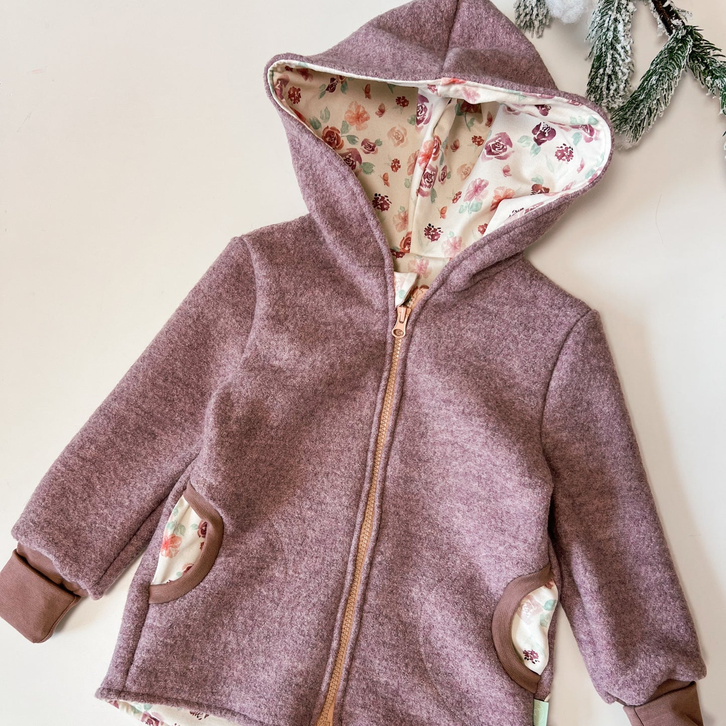 Montessori Walkjacke in Rosa Meliert - Rosa, magnetischen Reißverschluss