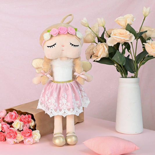 Personalisierter Metoo Blumen Engel  in Rosa, 48 cm