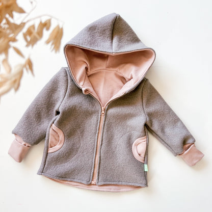 Montessori Walkjacke in grau, magnetischen Reißverschluss