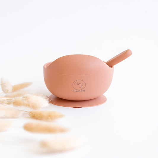 Schale aus Silikon mit Löffel, rosa